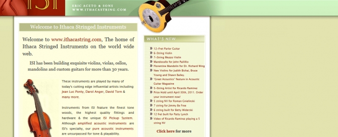 Ithaca Stringed Instruments - New Site Screenshot
